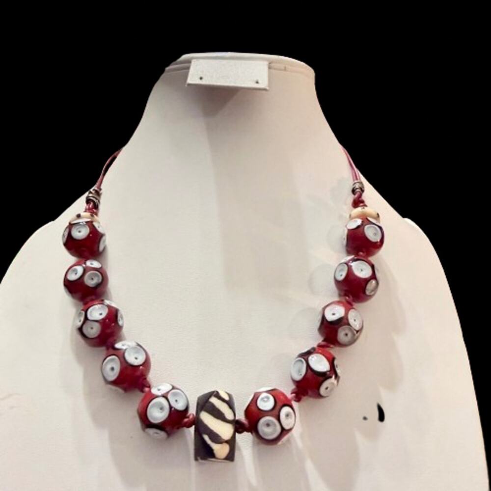 Unique Handcrafted Tribal Glass & Wooden Beaded Necklace